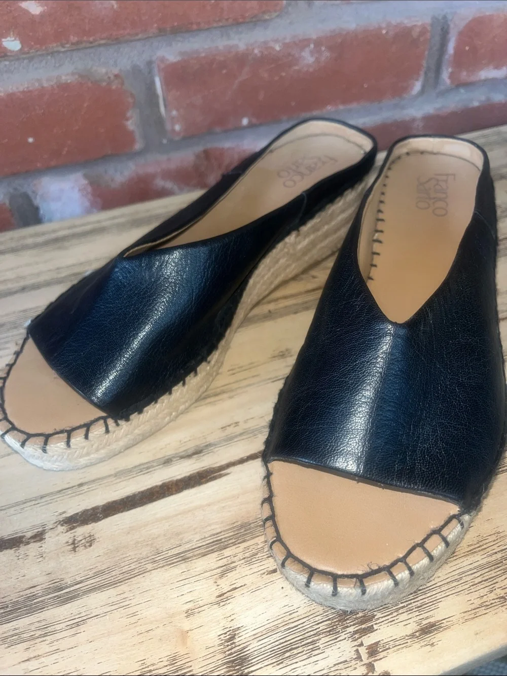 Franco Sarto L-Pine Black Leather Espadrille Platform Slide 9